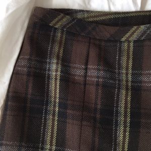 Brown and green plaid wool blend skirt